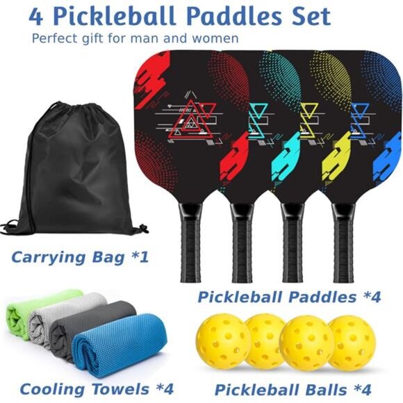 Pickleball Paddles, Pickleball Set with 4 Premium Wood Pickleball Paddles - Picture 6 of 7